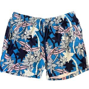 IKE By Ike Behar Mens XL Swim Trunks Blue Floral Leaf Print Pocket Shorts Board